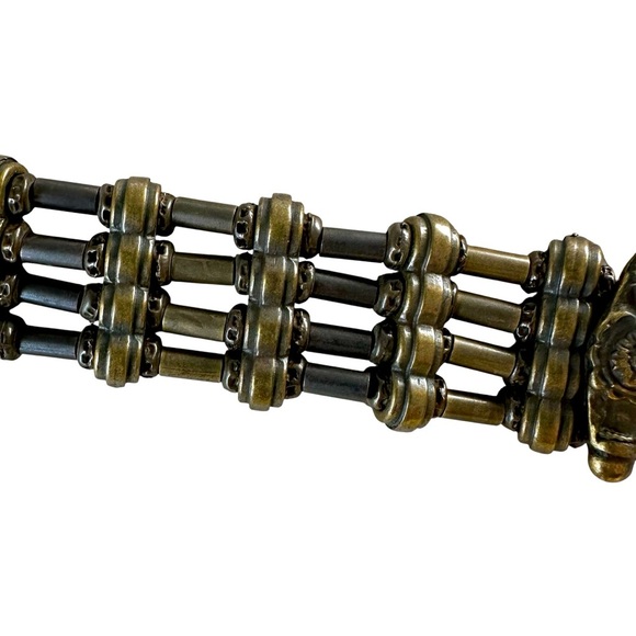 Suzi Roher Black Leather Belt with Bronze Ornate Buckle and Stretch Beads, Large - Picture 9 of 11